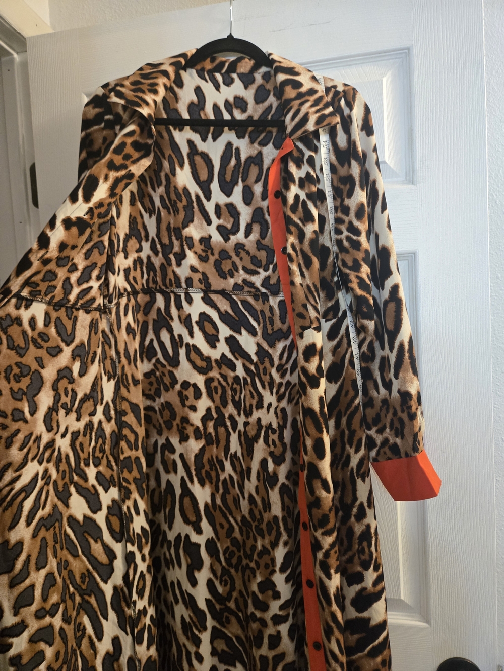 Lightweight Leopard Print Button-Down Duster with Bright Red Trim - Picture 5 of 7